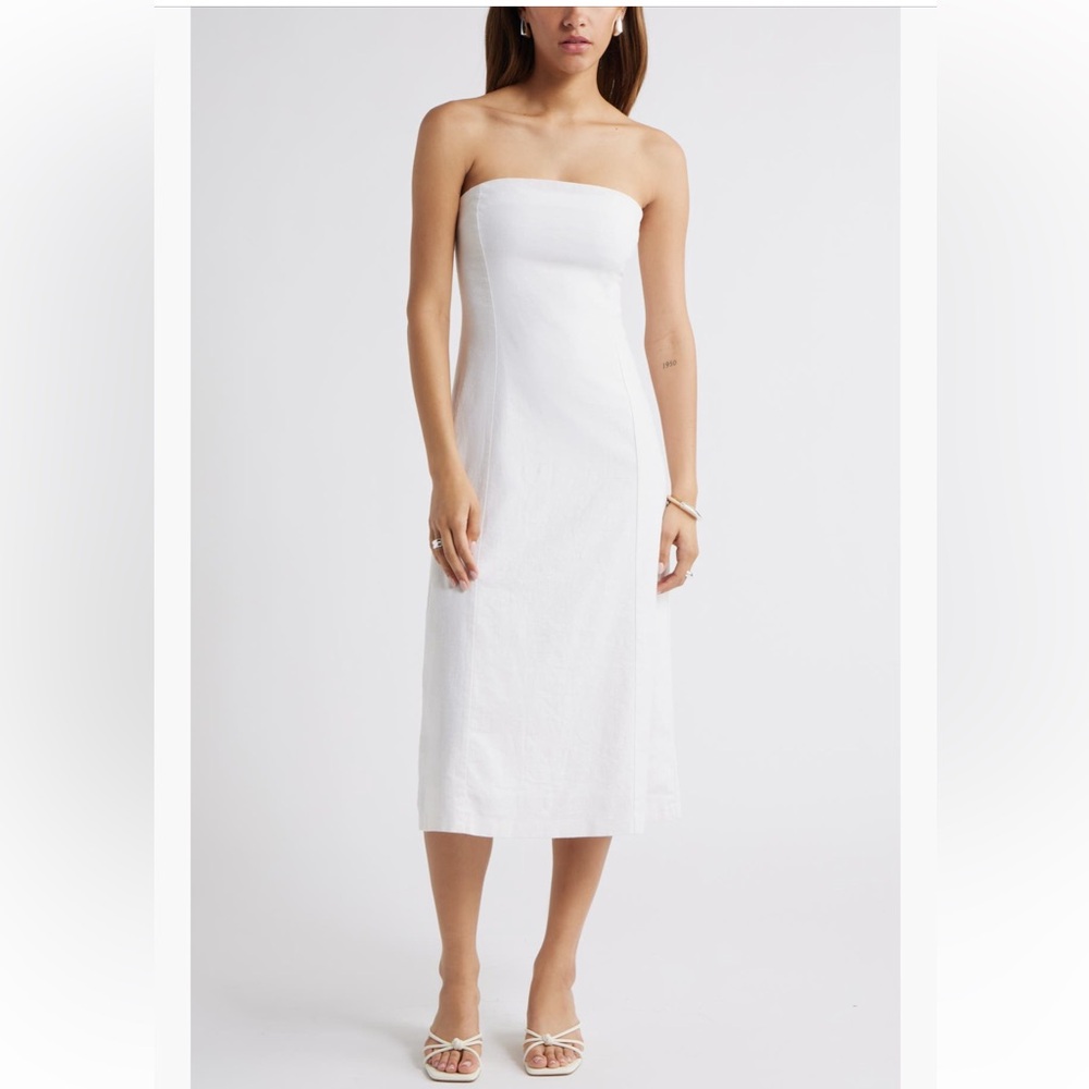 Open Edit - White Strapless linen blend Midi Dress